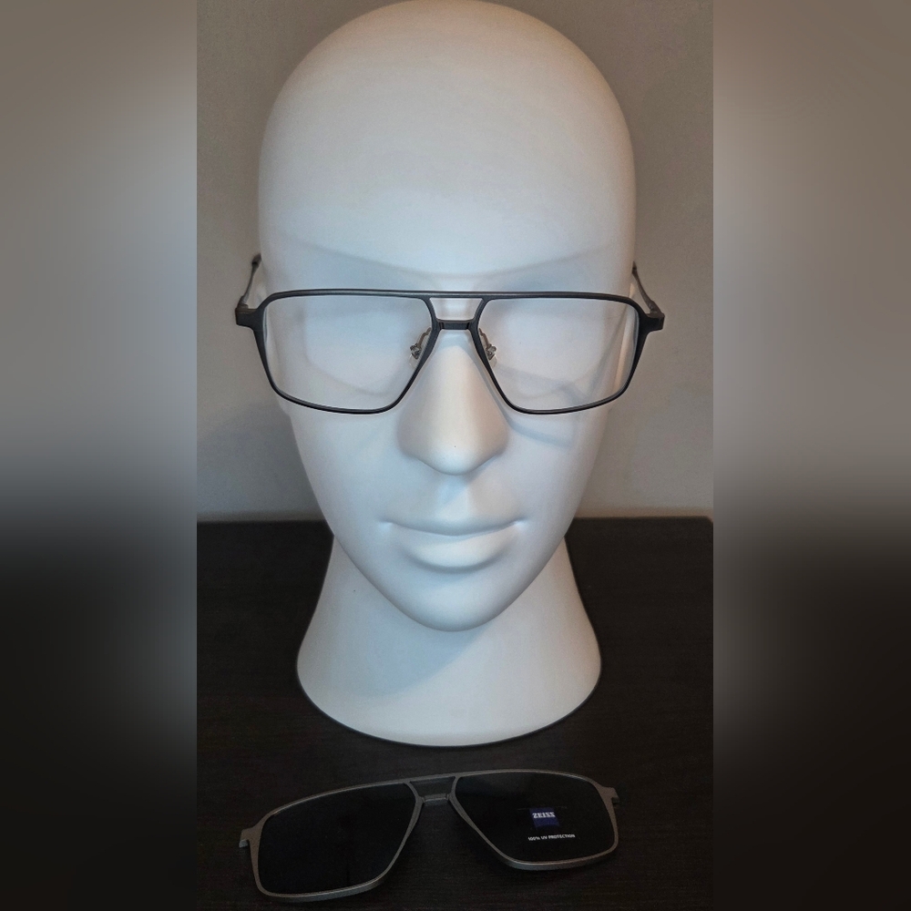 ZEISS LightPro Eyeglasses w Magnetic Sunglass Clip-On ☀️ Titanium Style Frames